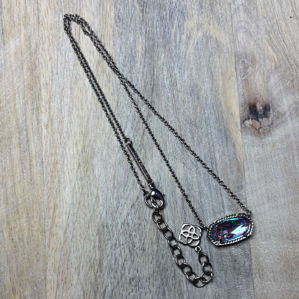 Kendra Scott Elegant Silver Necklace with Dichroic Iridescent  Pendant